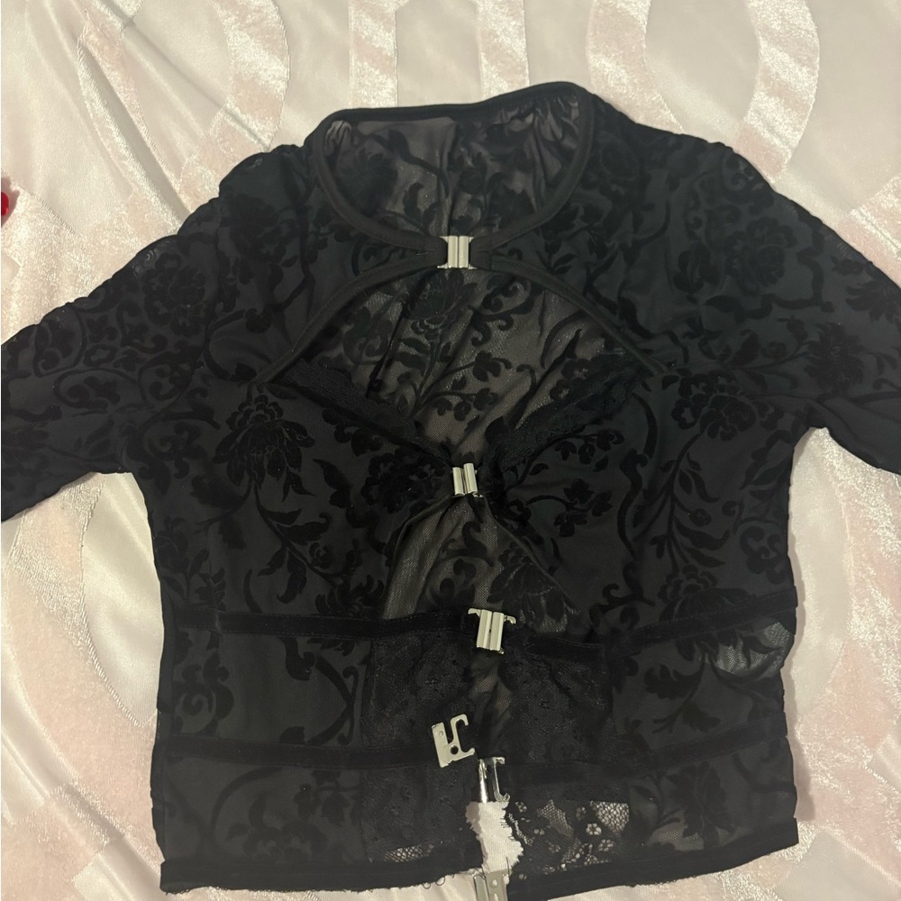 Black Sheer Velvet Burnout Floral Cropped Top